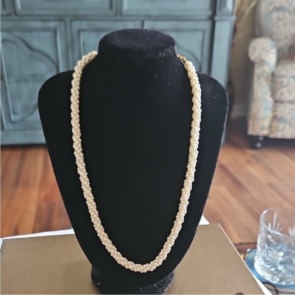Cream Rope Necklace with Intricate Braided Design